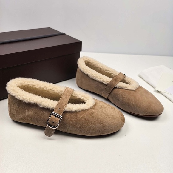 Alaïa Merino Shearling Ballet-Style Mary Jane Flats - Picture 2 of 8